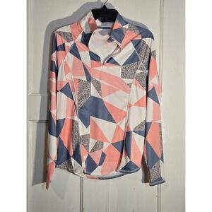 LEMON Women Geometric Abstract 1/4 Zip Long Sleeve Activewear Top Pink Blue M
